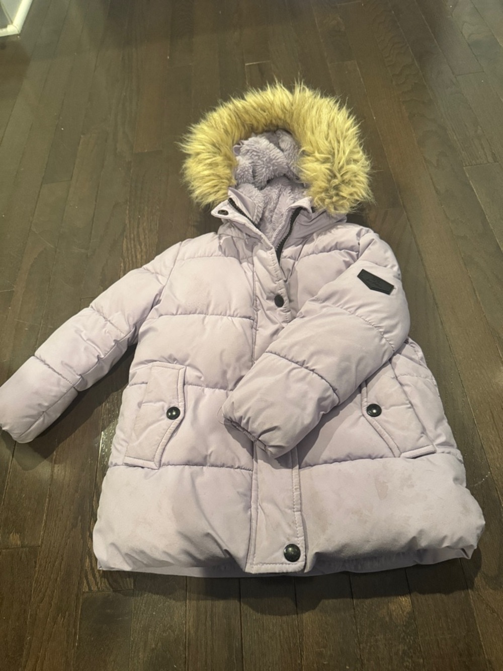 Sam Edelman Lilac Puffer Coat with Faux Fur Hood (Girls)